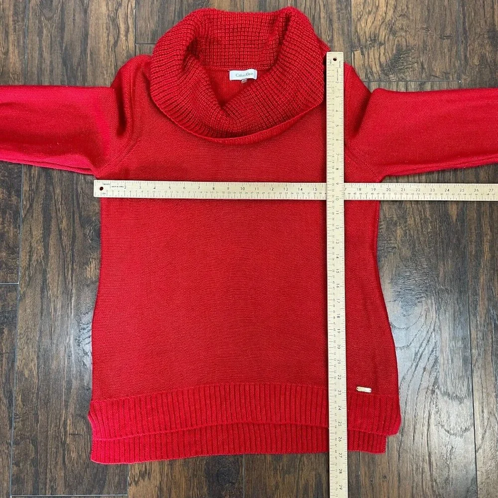 Calvin Klein Sweater Large Red Cowl Neck Pullover Women's Long Sleeve - Picture 7 of 12